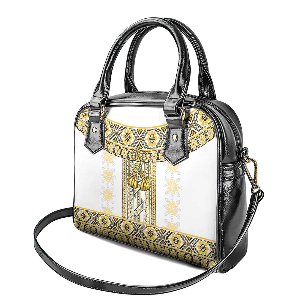 Ukraine Shoulder Handbag Traditional Braided Rope Belt Yellow Folk Pattern LT14