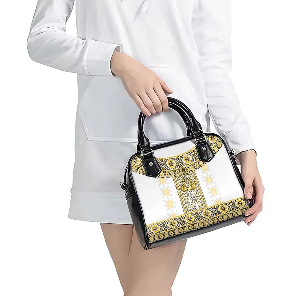 Ukraine Shoulder Handbag Traditional Braided Rope Belt Yellow Folk Pattern LT14