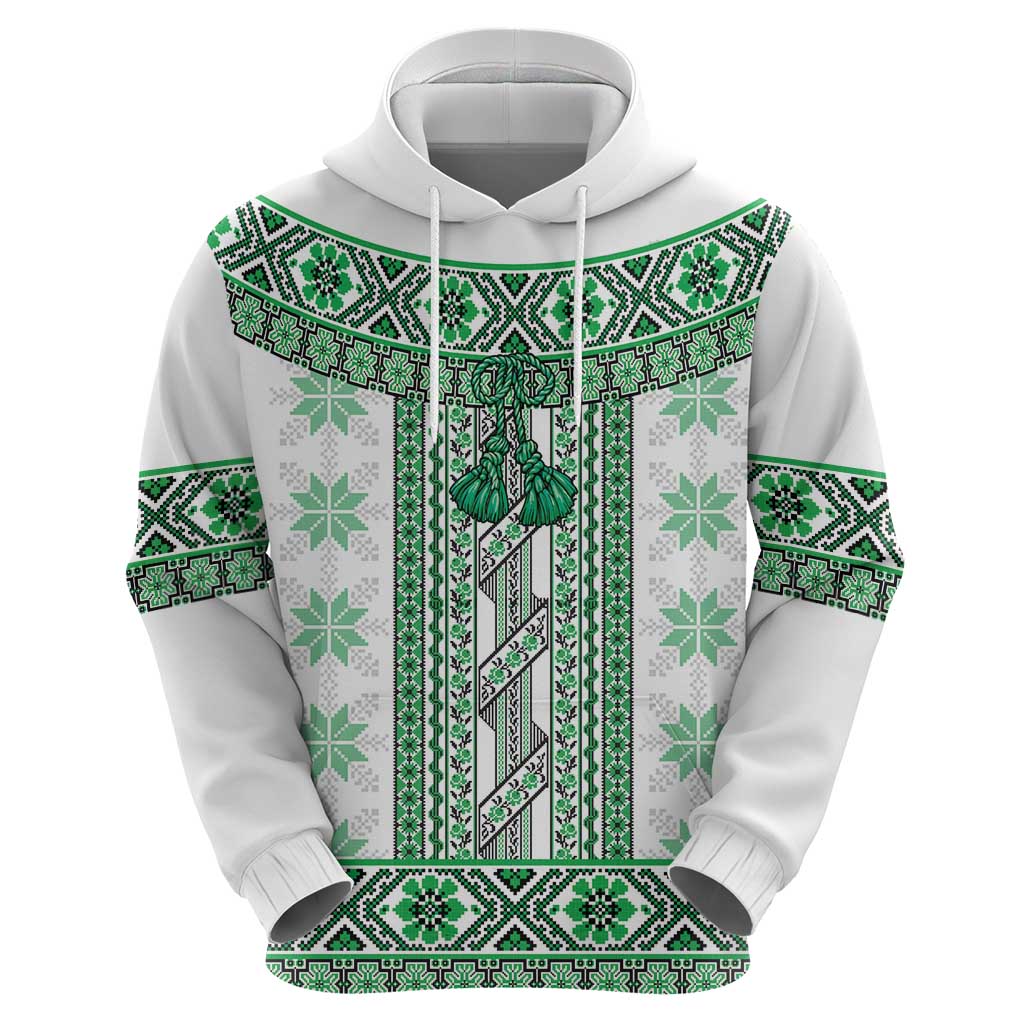 Ukraine Hoodie Traditional Braided Rope Belt Green Folk Pattern LT14