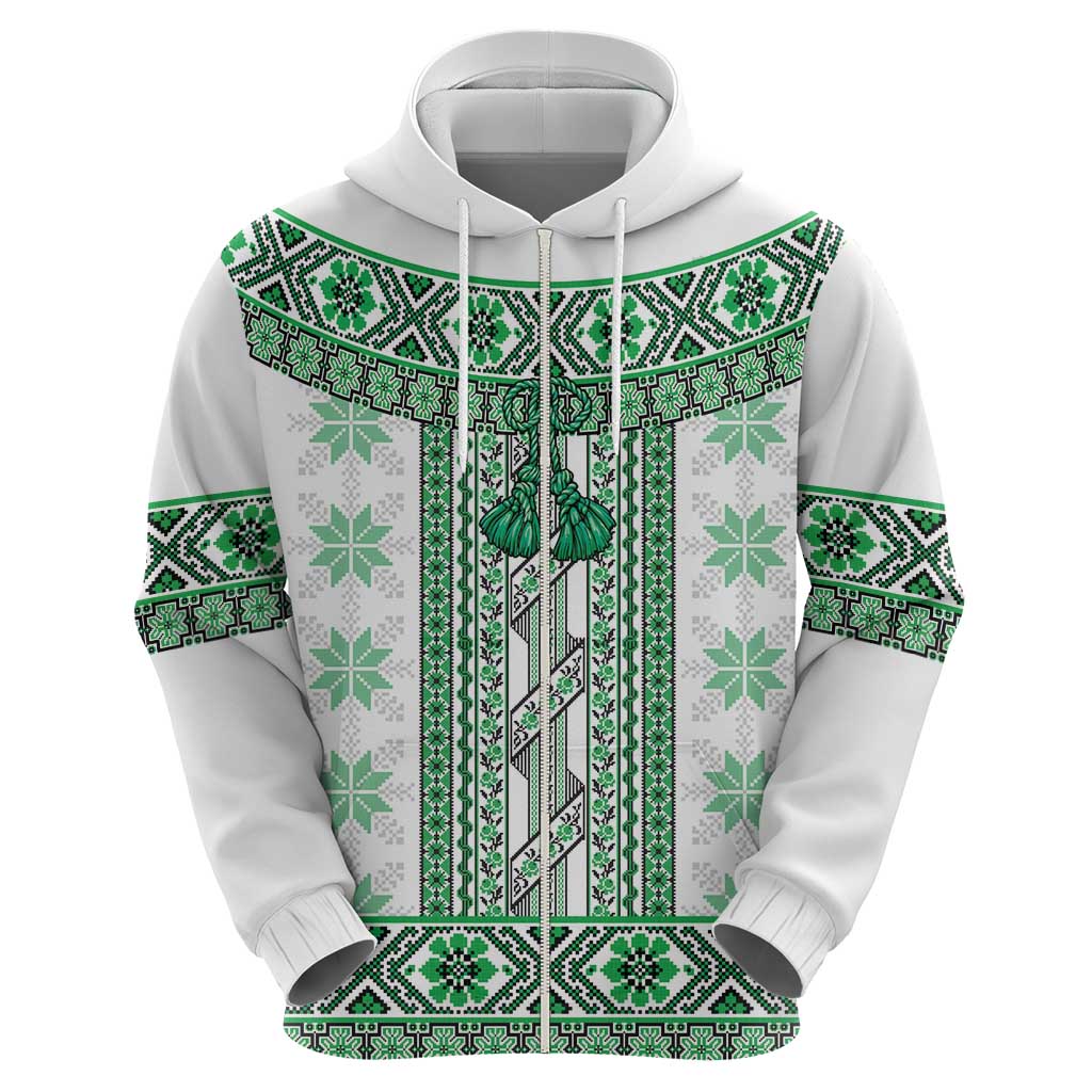 Ukraine Hoodie Traditional Braided Rope Belt Green Folk Pattern LT14