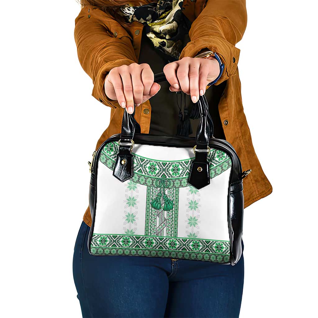 Ukraine Shoulder Handbag Traditional Braided Rope Belt Green Folk Pattern LT14