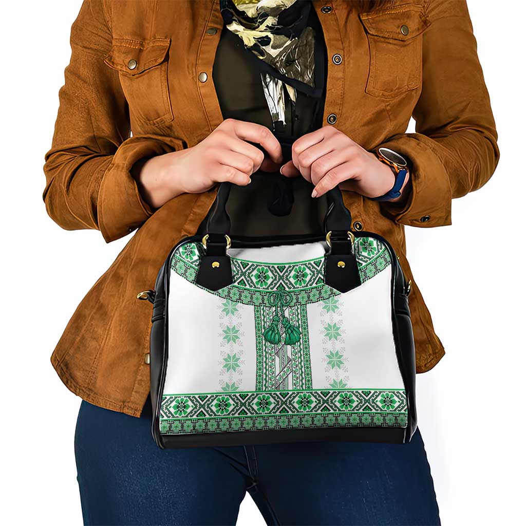 Ukraine Shoulder Handbag Traditional Braided Rope Belt Green Folk Pattern LT14