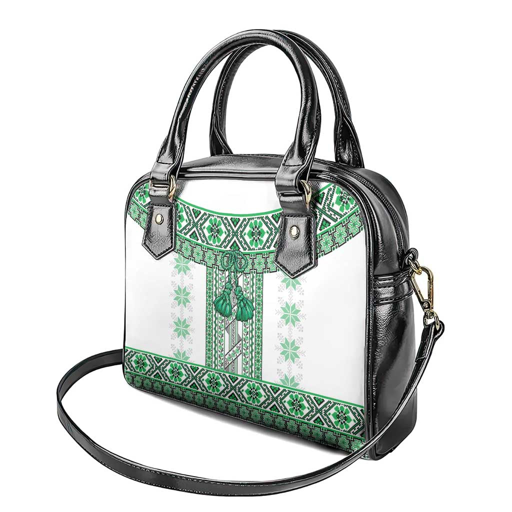 Ukraine Shoulder Handbag Traditional Braided Rope Belt Green Folk Pattern LT14