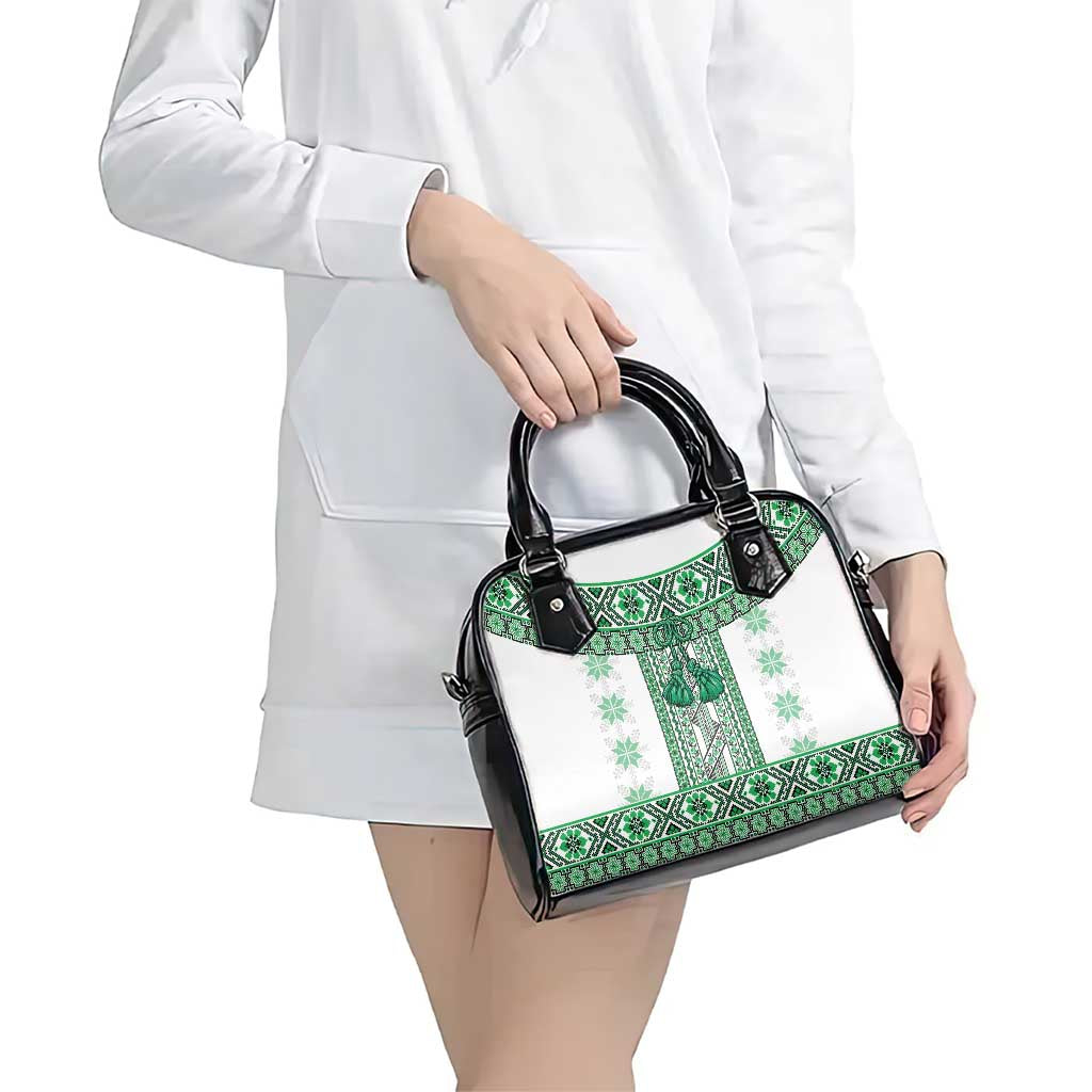 Ukraine Shoulder Handbag Traditional Braided Rope Belt Green Folk Pattern LT14