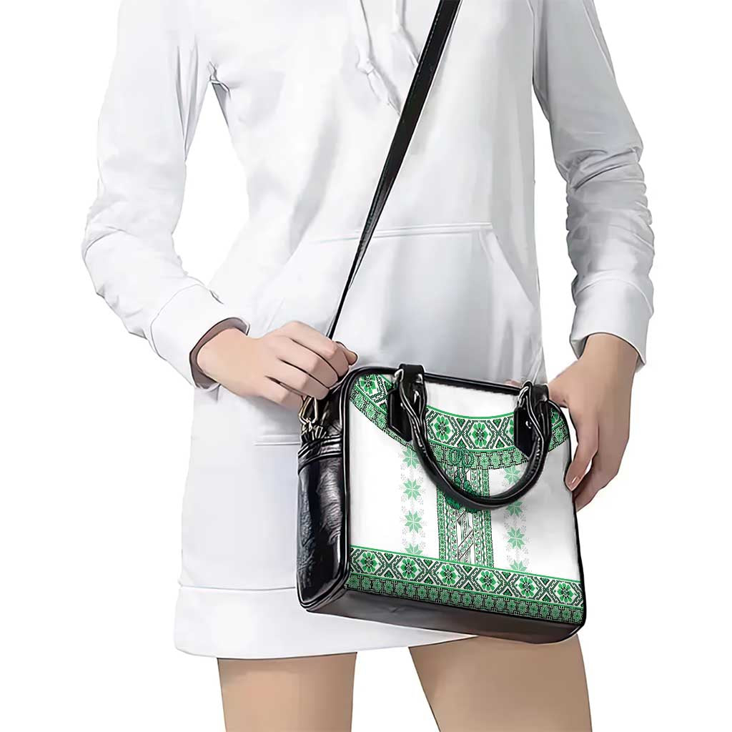 Ukraine Shoulder Handbag Traditional Braided Rope Belt Green Folk Pattern LT14