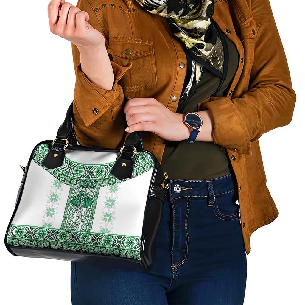 Ukraine Shoulder Handbag Traditional Braided Rope Belt Green Folk Pattern LT14