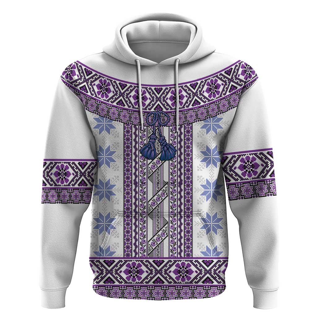 Ukraine Hoodie Traditional Braided Rope Belt Purple Folk Pattern LT14