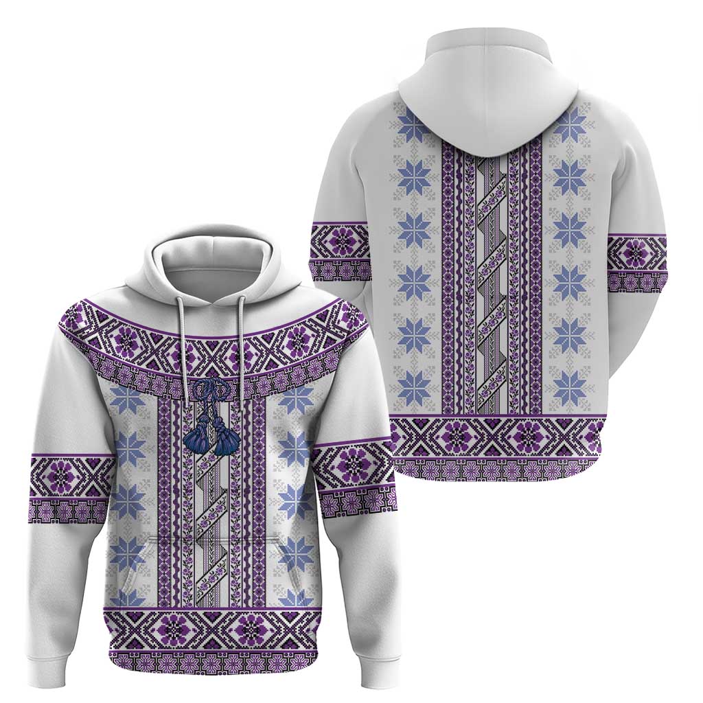 Ukraine Hoodie Traditional Braided Rope Belt Purple Folk Pattern LT14