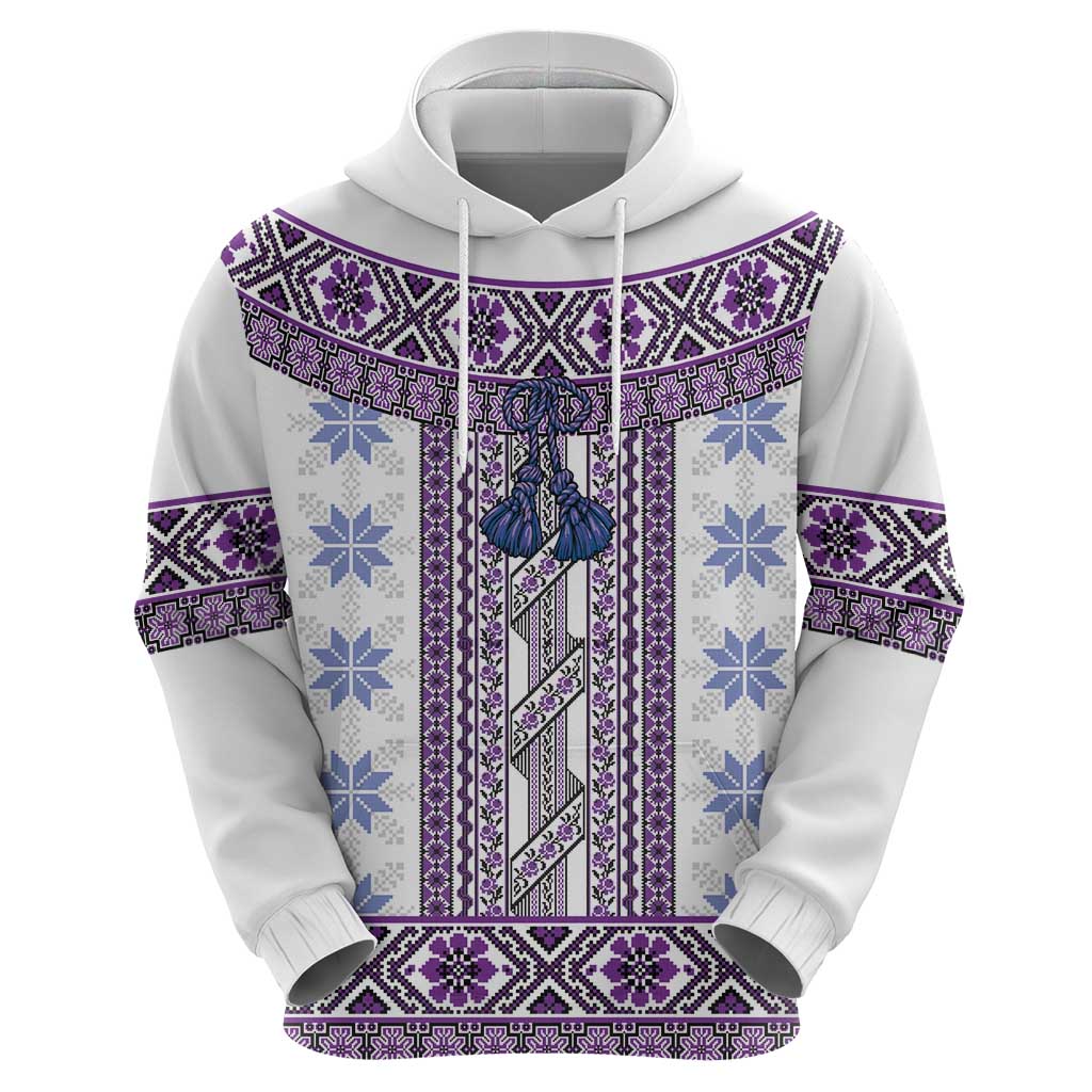 Ukraine Hoodie Traditional Braided Rope Belt Purple Folk Pattern LT14