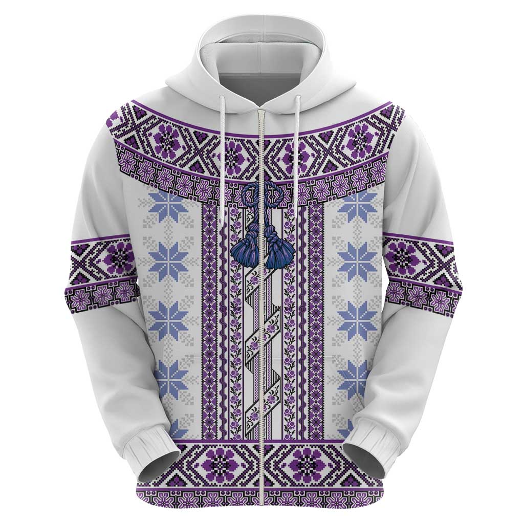 Ukraine Hoodie Traditional Braided Rope Belt Purple Folk Pattern LT14