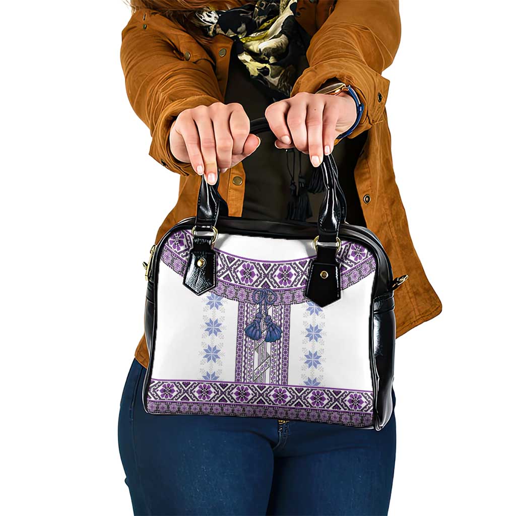 Ukraine Shoulder Handbag Traditional Braided Rope Belt Purple Folk Pattern LT14