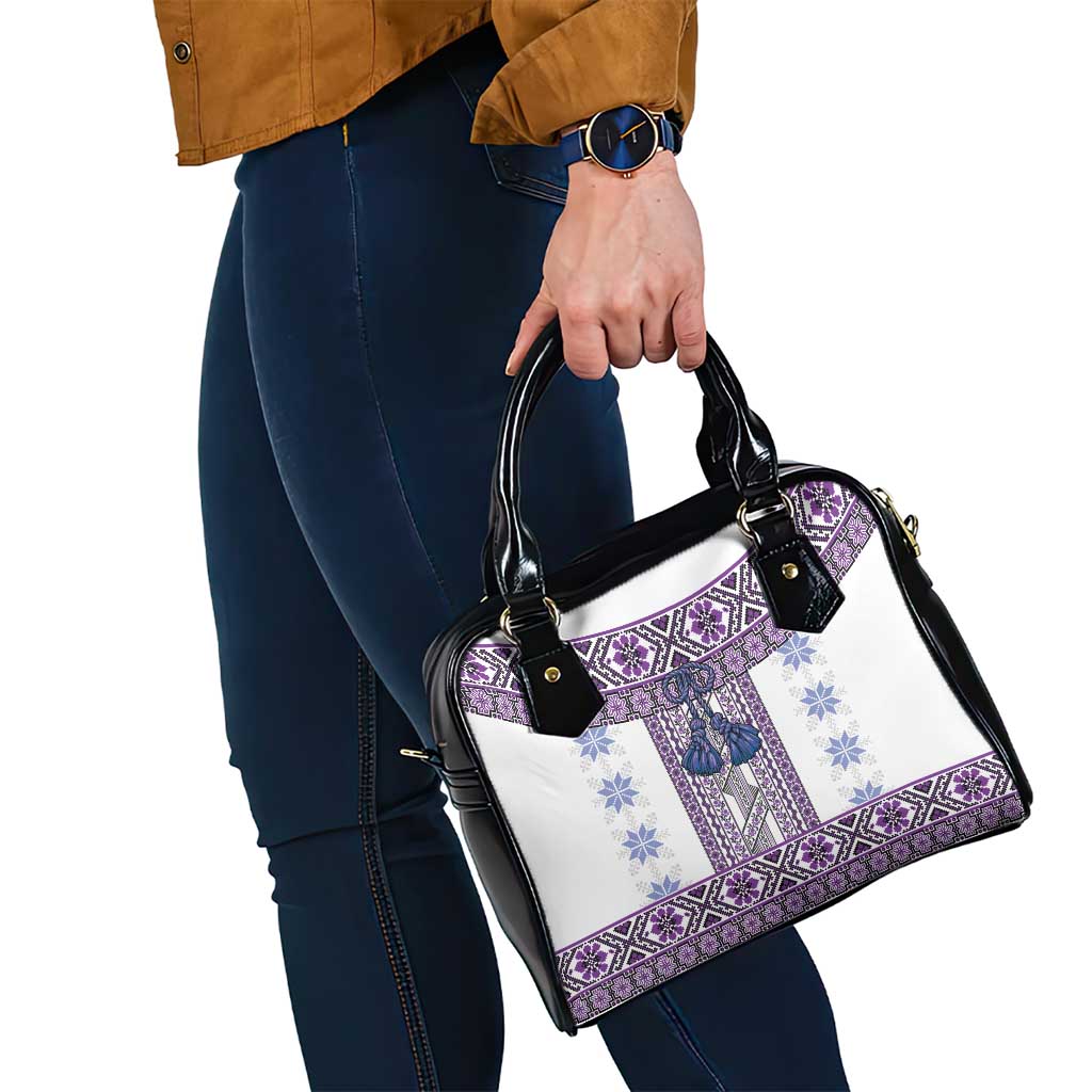 Ukraine Shoulder Handbag Traditional Braided Rope Belt Purple Folk Pattern LT14