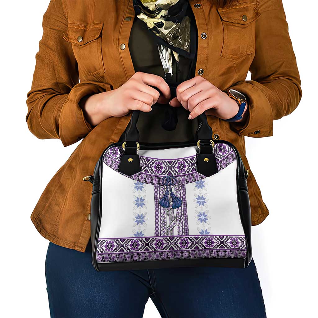 Ukraine Shoulder Handbag Traditional Braided Rope Belt Purple Folk Pattern LT14