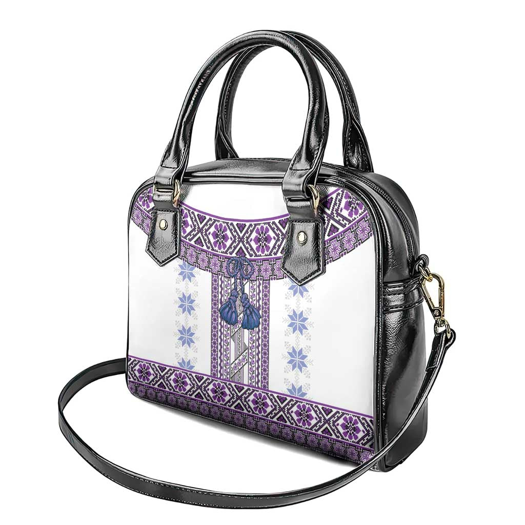 Ukraine Shoulder Handbag Traditional Braided Rope Belt Purple Folk Pattern LT14