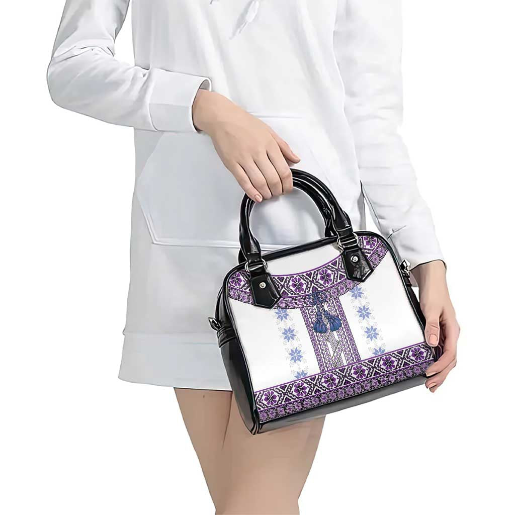 Ukraine Shoulder Handbag Traditional Braided Rope Belt Purple Folk Pattern LT14