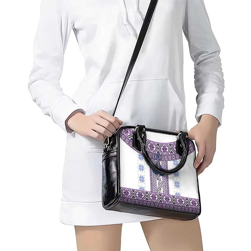 Ukraine Shoulder Handbag Traditional Braided Rope Belt Purple Folk Pattern LT14