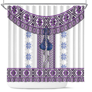 Ukraine Shower Curtain Traditional Braided Rope Belt Purple Folk Pattern LT14