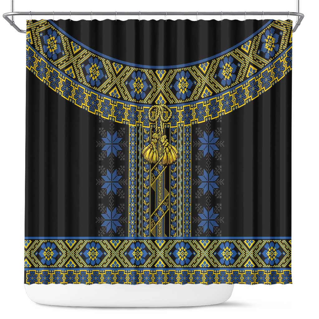 Ukraine Shower Curtain Traditional Braided Rope Belt Folk Pattern National Color LT14
