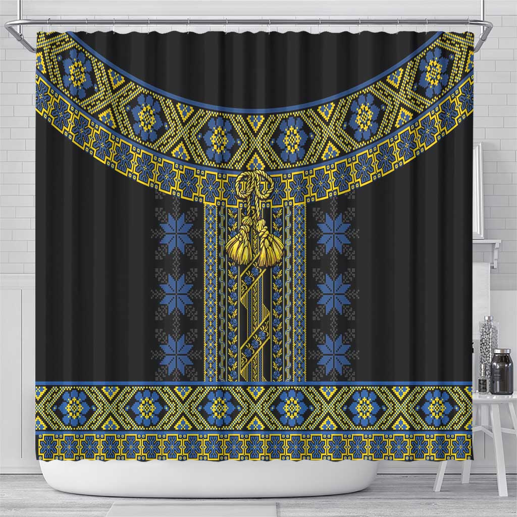 Ukraine Shower Curtain Traditional Braided Rope Belt Folk Pattern National Color LT14