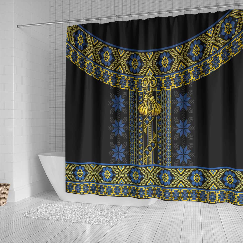 Ukraine Shower Curtain Traditional Braided Rope Belt Folk Pattern National Color LT14