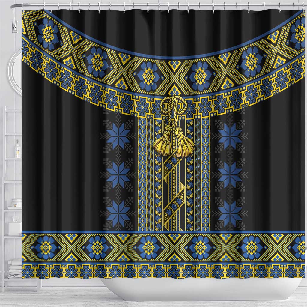 Ukraine Shower Curtain Traditional Braided Rope Belt Folk Pattern National Color LT14
