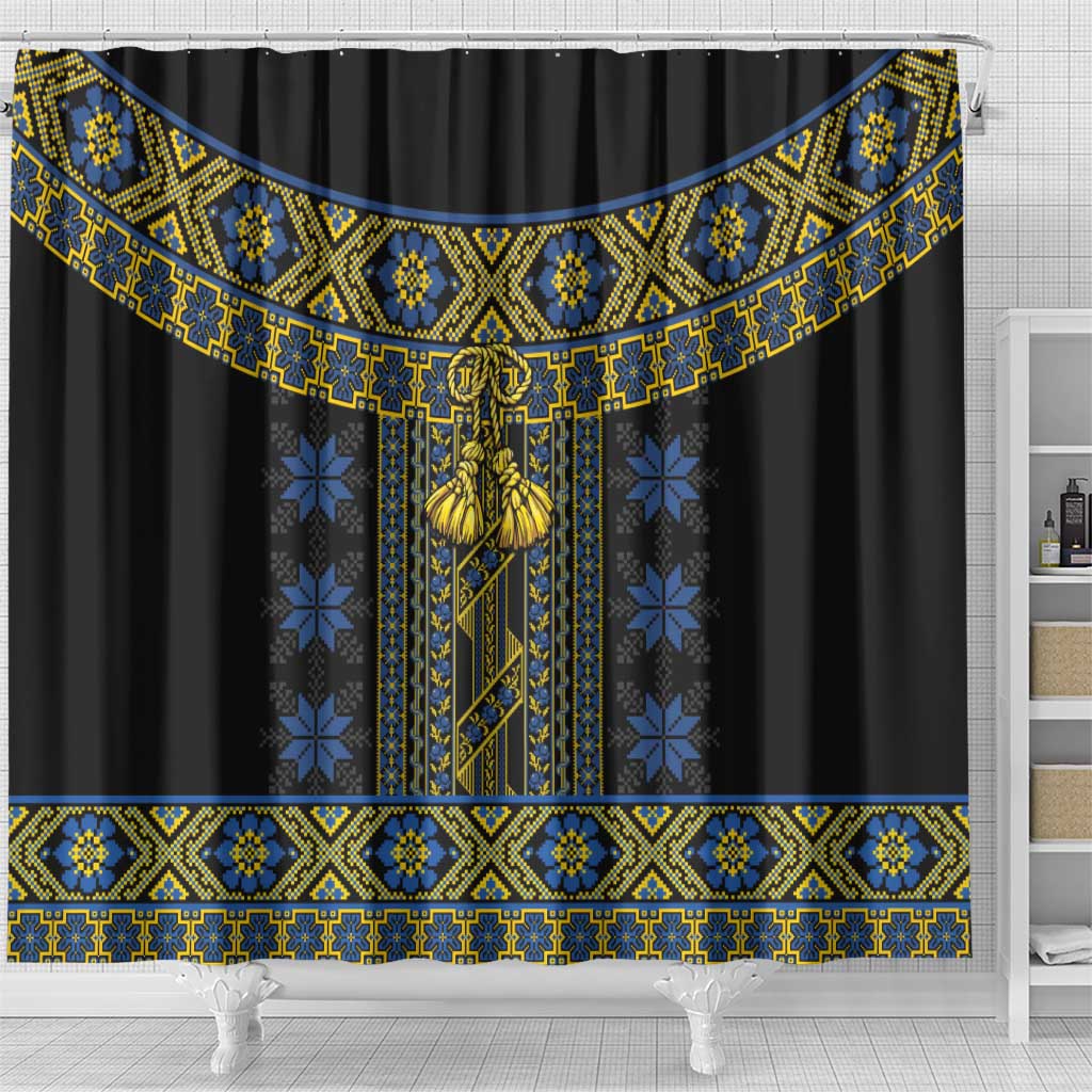 Ukraine Shower Curtain Traditional Braided Rope Belt Folk Pattern National Color LT14