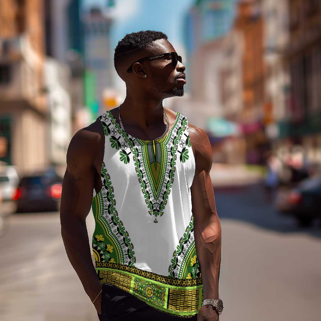 Africa Men Tank Top African Dashiki Royal Green Version LT14