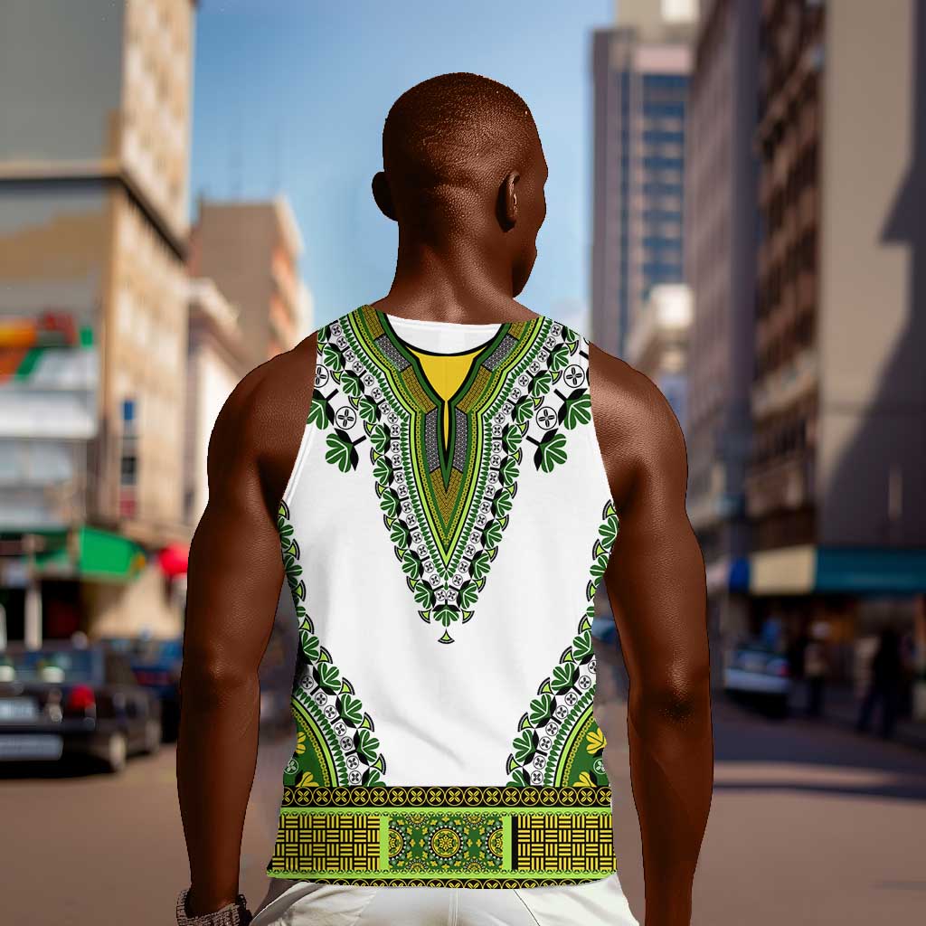 Africa Men Tank Top African Dashiki Royal Green Version LT14