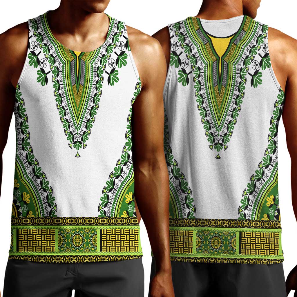 Africa Men Tank Top African Dashiki Royal Green Version LT14