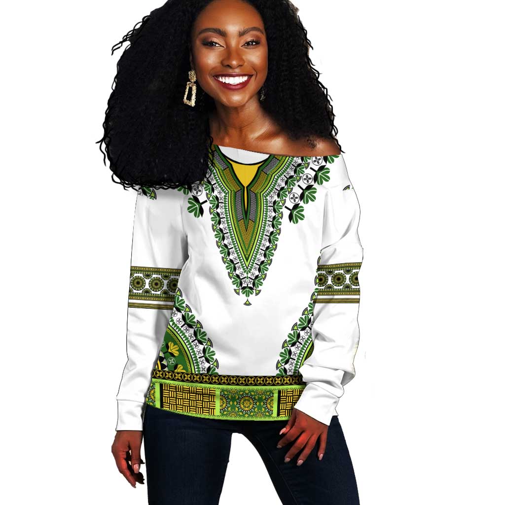 Africa Off Shoulder Sweater African Dashiki Royal Green Version LT14