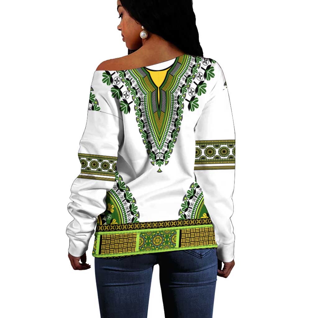 Africa Off Shoulder Sweater African Dashiki Royal Green Version LT14