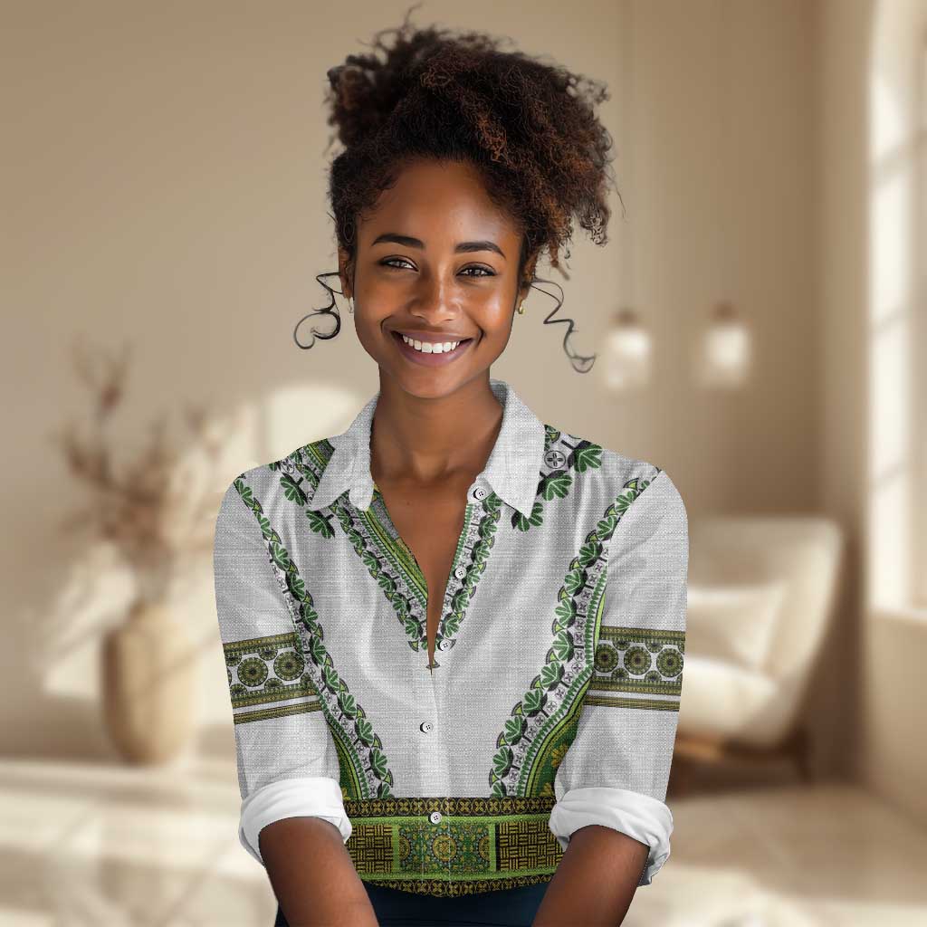 Africa Women Casual Shirt African Dashiki Royal Green Version LT14