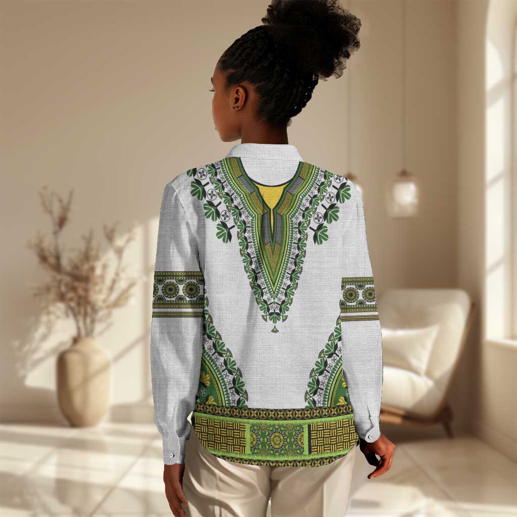 Africa Women Casual Shirt African Dashiki Royal Green Version LT14