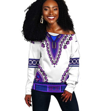 Africa Off Shoulder Sweater African Dashiki Royal Purple Version LT14
