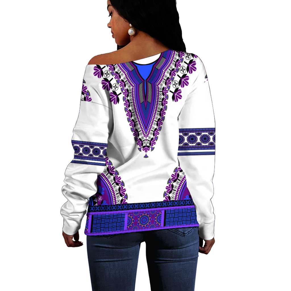 Africa Off Shoulder Sweater African Dashiki Royal Purple Version LT14