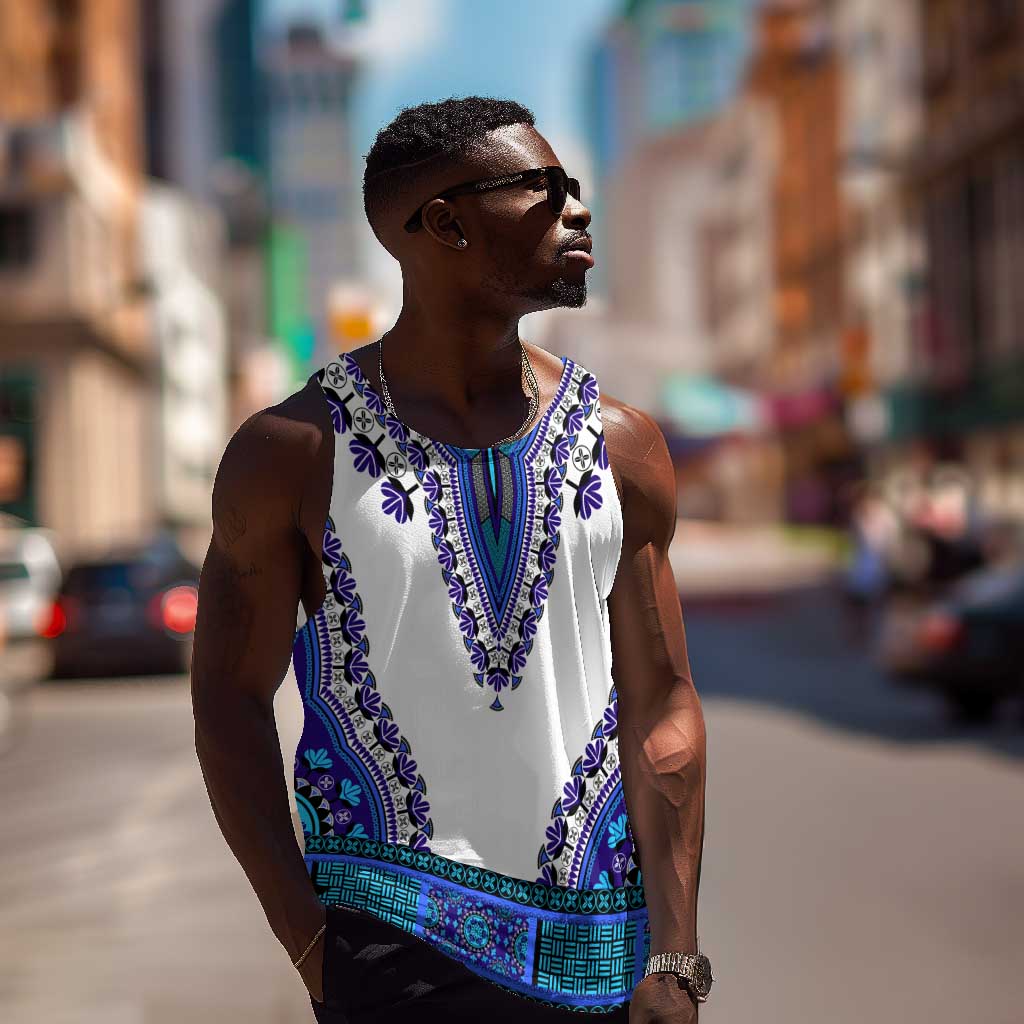Africa Men Tank Top African Dashiki Royal Blue Version LT14