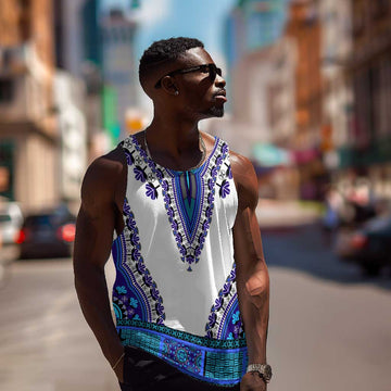 Africa Men Tank Top African Dashiki Royal Blue Version LT14