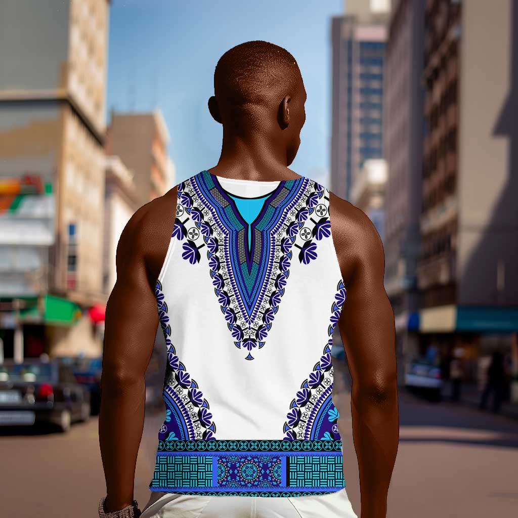 Africa Men Tank Top African Dashiki Royal Blue Version LT14