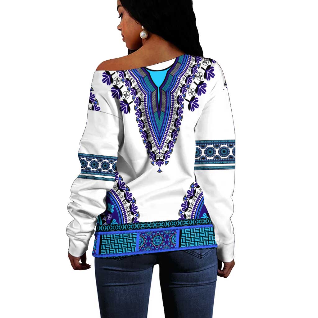 Africa Off Shoulder Sweater African Dashiki Royal Blue Version LT14