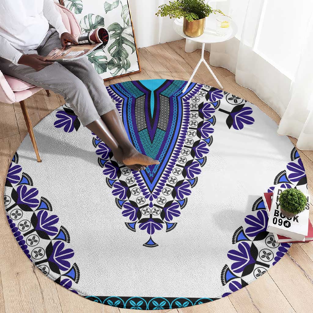 Africa Round Carpet African Dashiki Royal Blue Version LT14