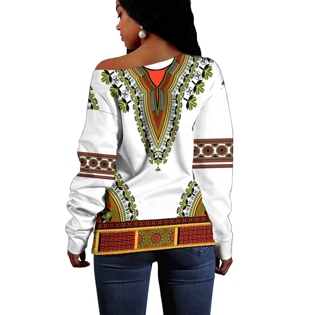 Africa Off Shoulder Sweater African Dashiki Royal Gold Version LT14