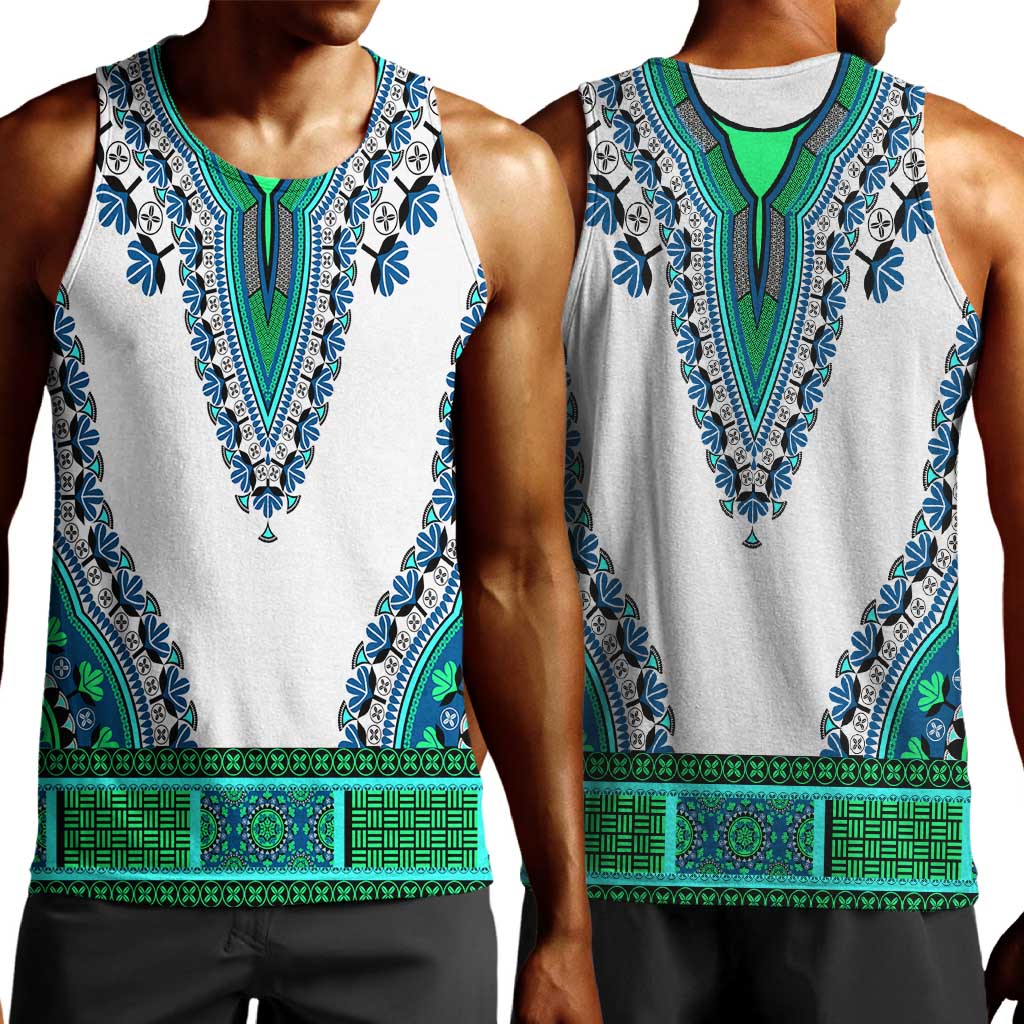 Africa Men Tank Top African Dashiki Royal Turquoise Version LT14