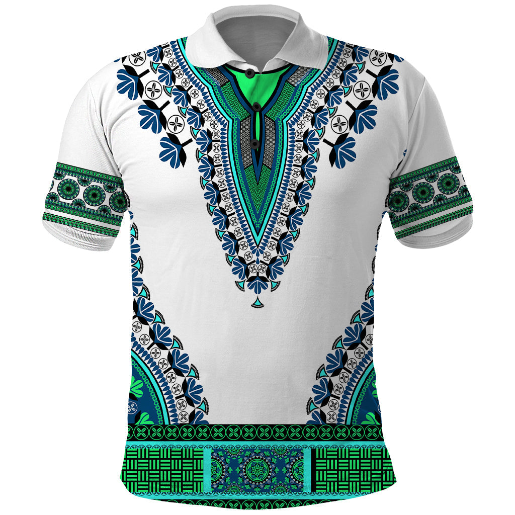 Africa Polo Shirt African Dashiki Royal Turquoise Version LT14