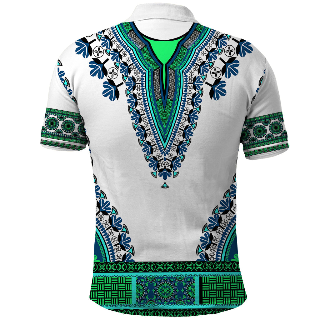 Africa Polo Shirt African Dashiki Royal Turquoise Version LT14