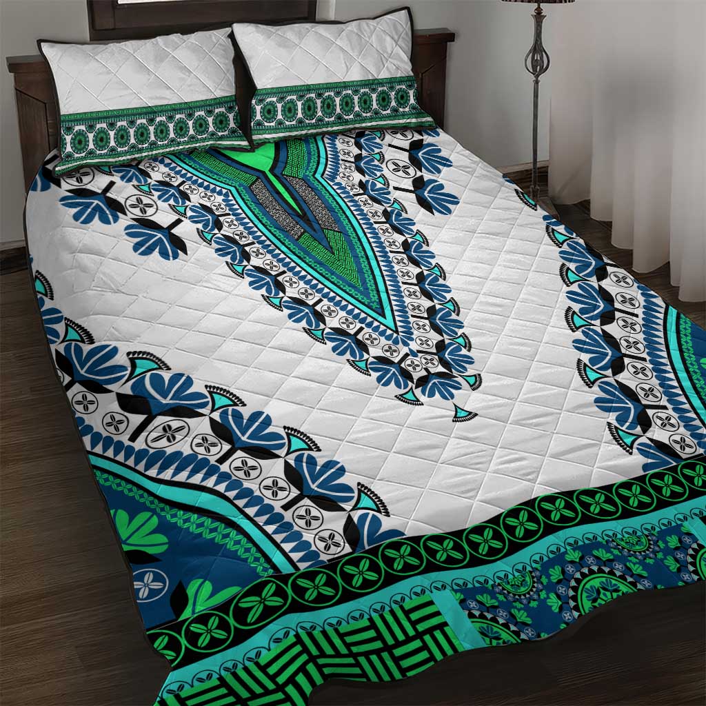 Africa Quilt Bed Set African Dashiki Royal Turquoise Version LT14