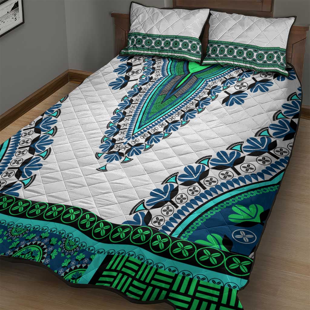 Africa Quilt Bed Set African Dashiki Royal Turquoise Version LT14