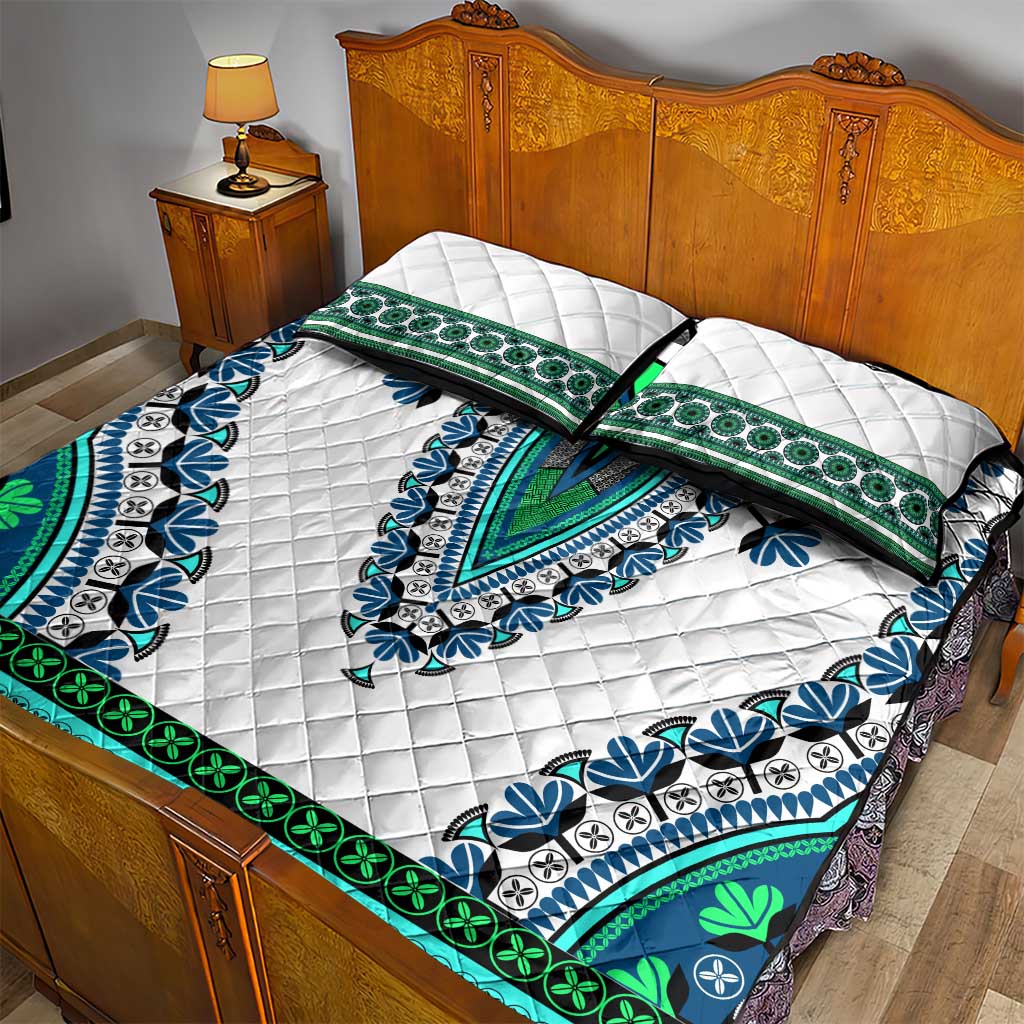 Africa Quilt Bed Set African Dashiki Royal Turquoise Version LT14