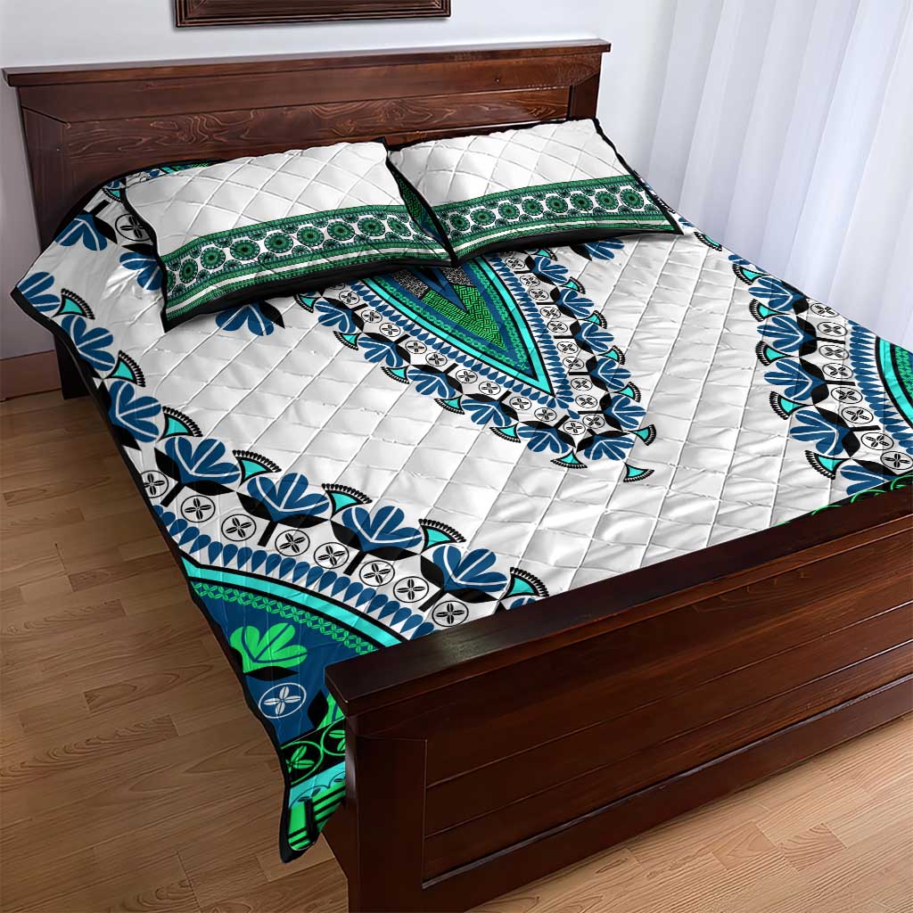 Africa Quilt Bed Set African Dashiki Royal Turquoise Version LT14