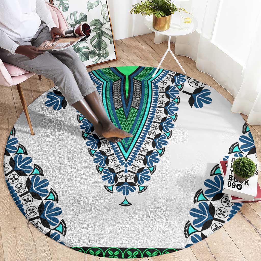 Africa Round Carpet African Dashiki Royal Turquoise Version LT14