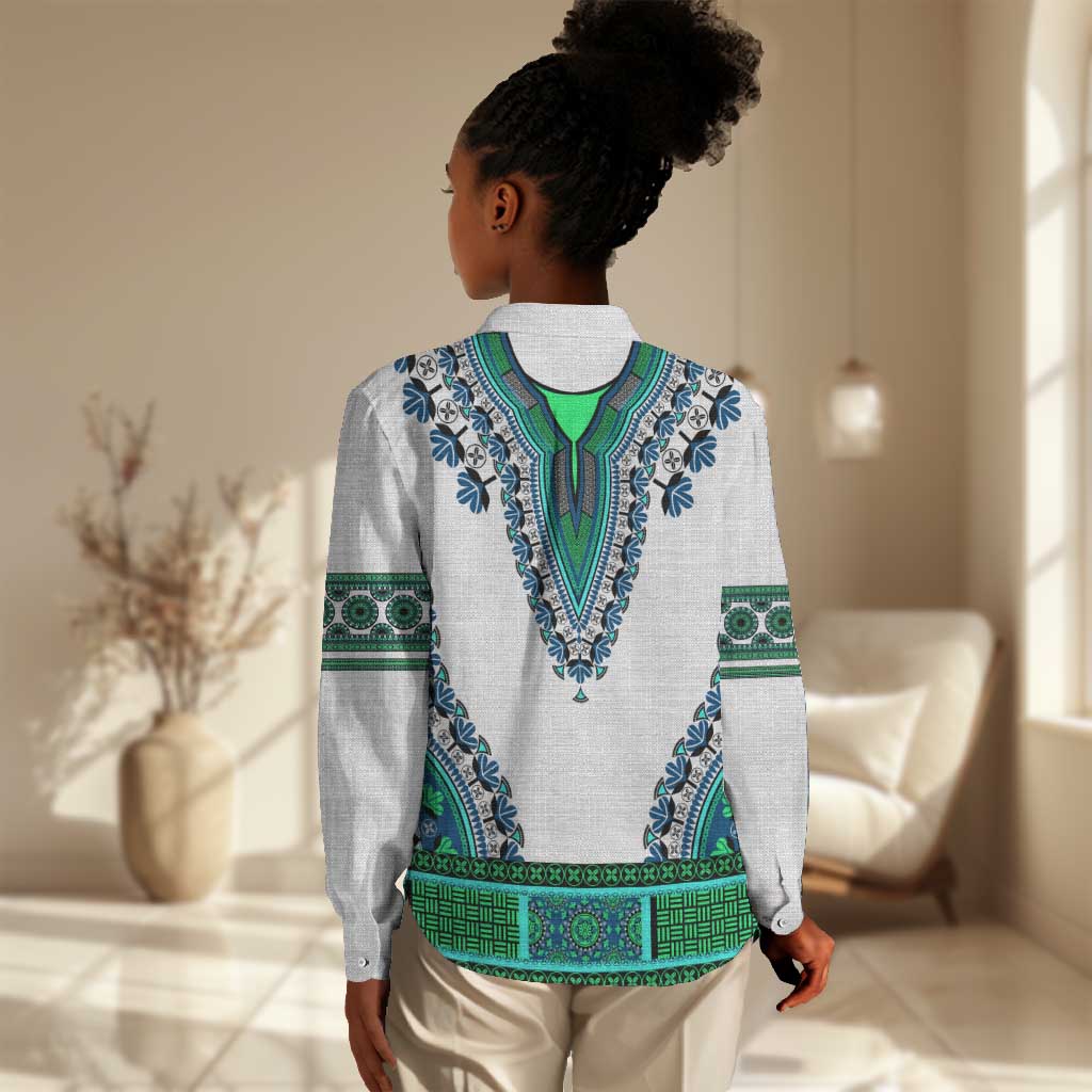 Africa Women Casual Shirt African Dashiki Royal Turquoise Version LT14